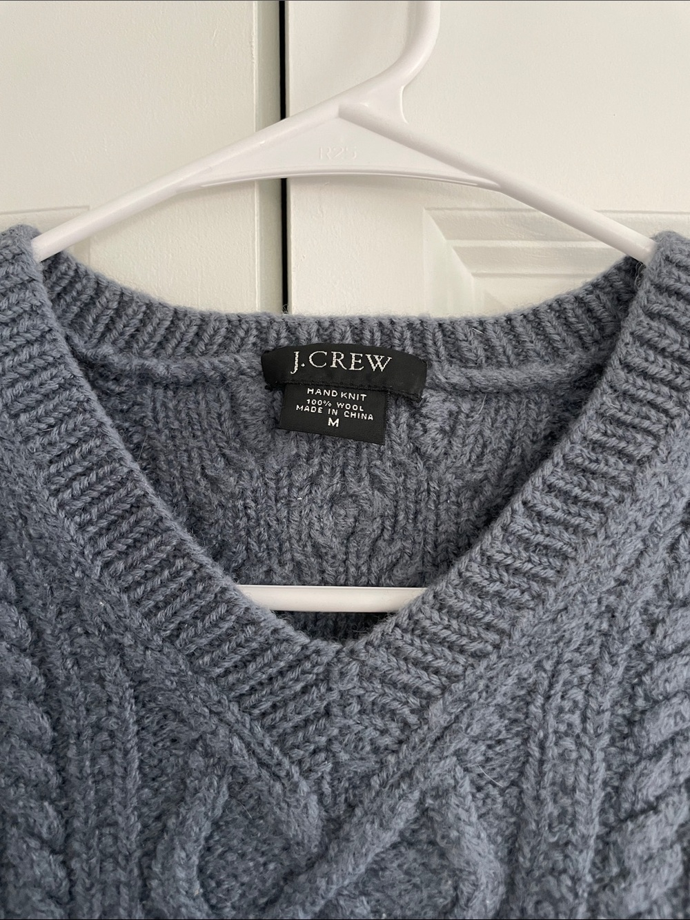 J. Crew 100% Wool Cable Knit V-Neck Sweater in Heather Slate - Picture 2 of 3